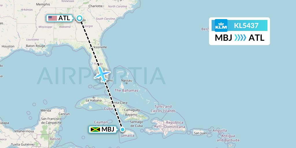 KL5437 KLM Flight Map: Montego Bay to Atlanta