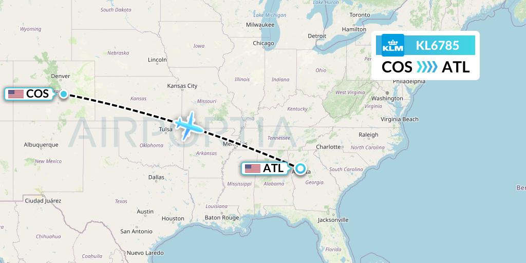 KL6785 KLM Flight Map: Colorado Springs to Atlanta