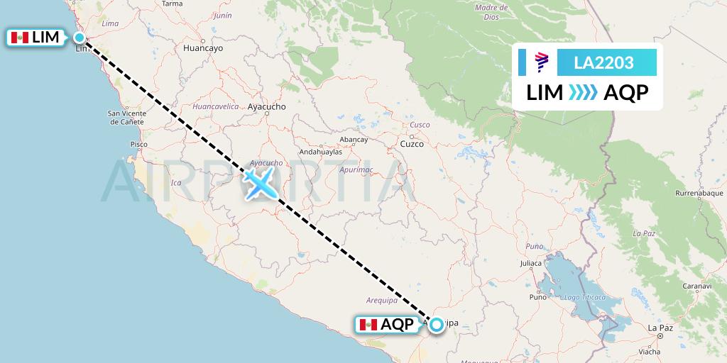 LA2203 LAN Airlines Flight Map: Lima to Arequipa