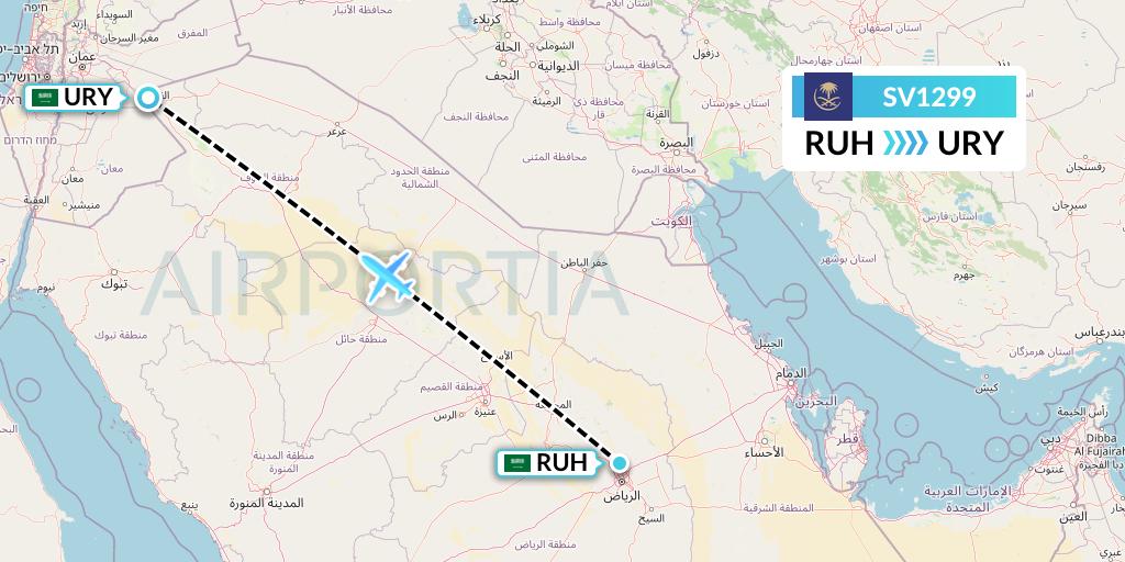 SV1299 Saudi Arabian Airlines Flight Map: Riyadh to Gurayat