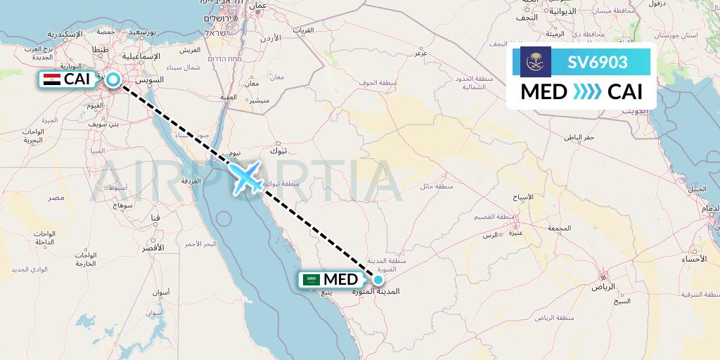 SV6903 Saudi Arabian Airlines Flight Map: Medina to Cairo