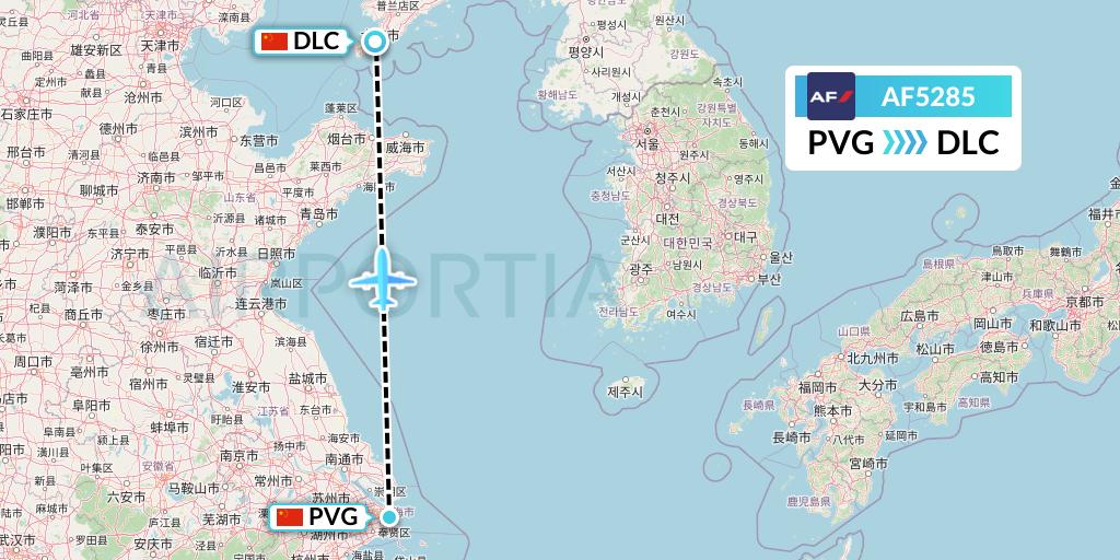 AF5285 Air France Flight Map: Shanghai to Dalian