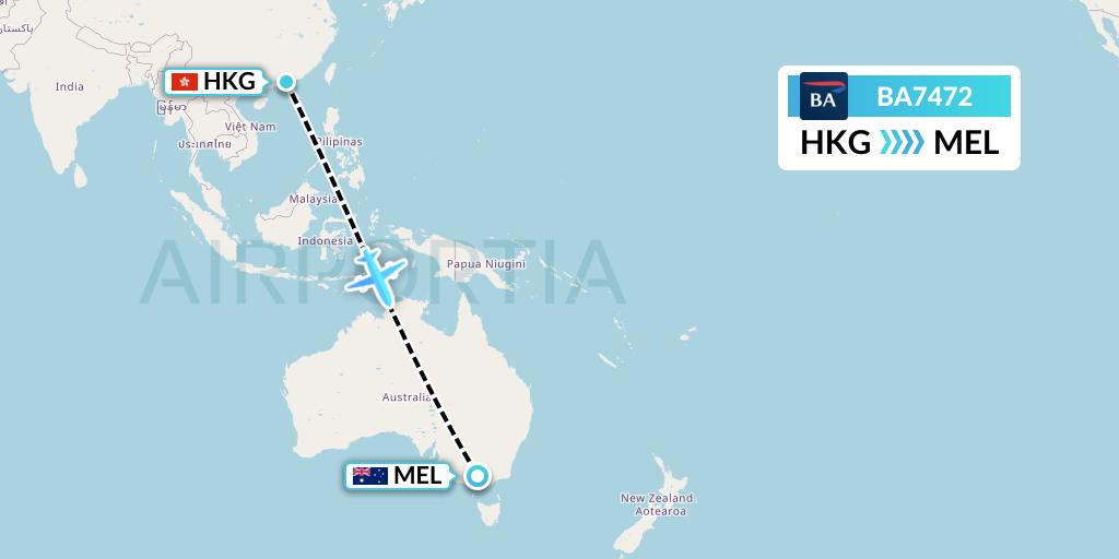 BA7472 British Airways Flight Map: Hong Kong to Melbourne