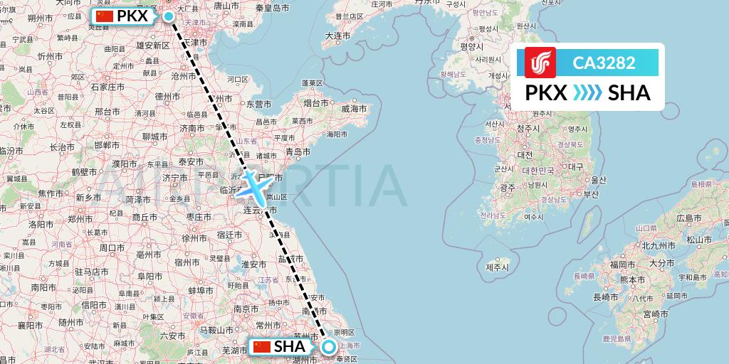 CA3282 Air China Flight Map: Beijing to Shanghai