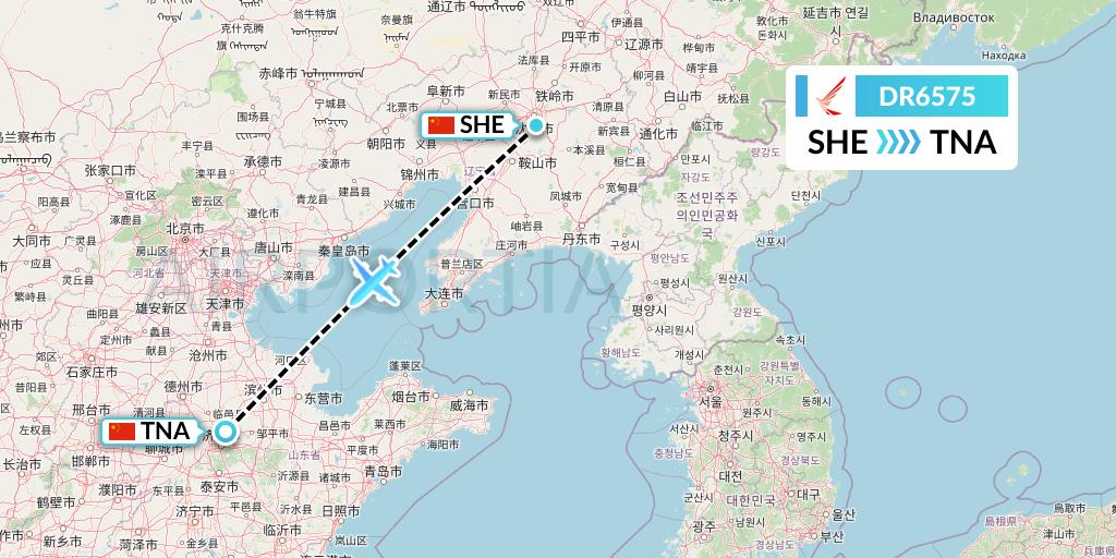 DR6575 Ruili Airlines Flight Map: Shenyang to Jinan