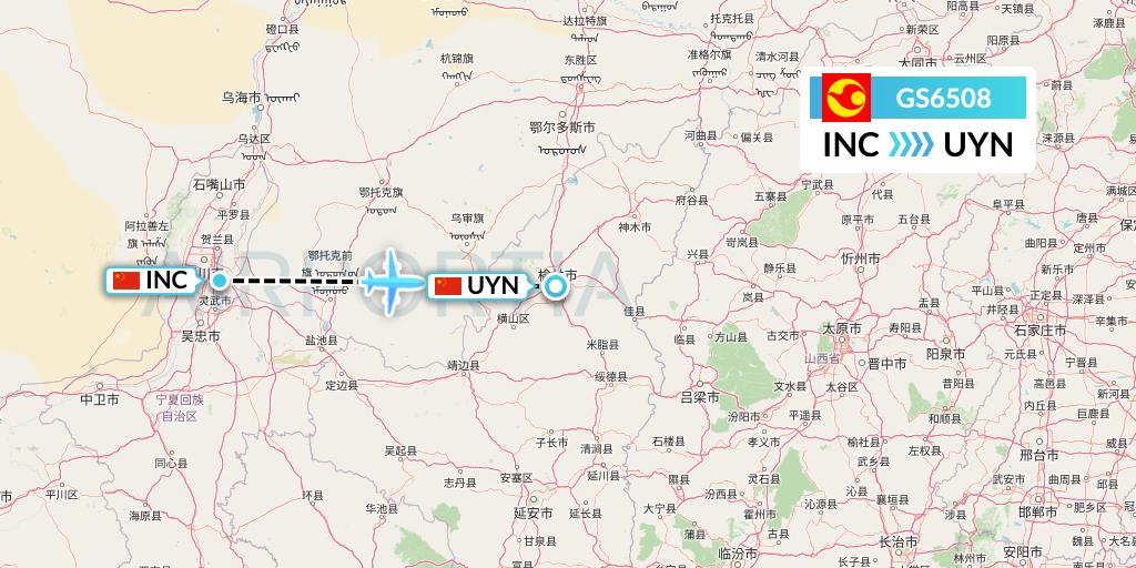 GS6508 Tianjin Airlines Flight Map: Yinchuan to Yulin