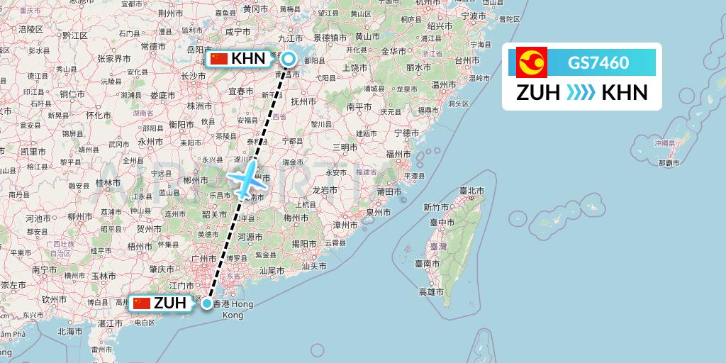 GS7460 Tianjin Airlines Flight Map: Zhuhai to Nanchang