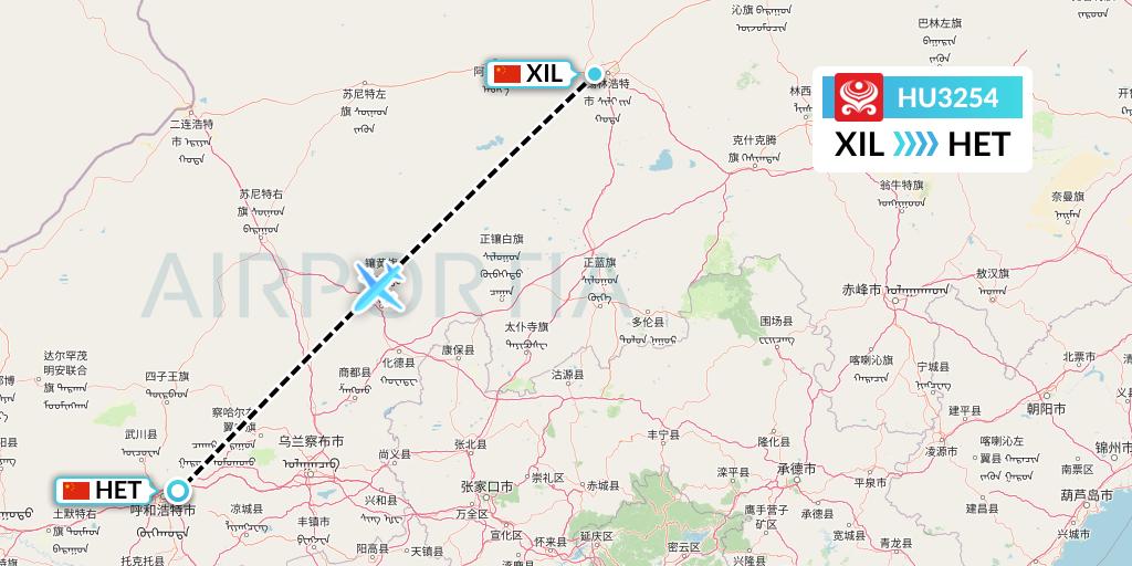 HU3254 Hainan Airlines Flight Map: Xilinhot to Hohhot