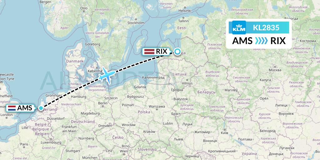 KL2835 KLM Flight Map: Amsterdam to Riga