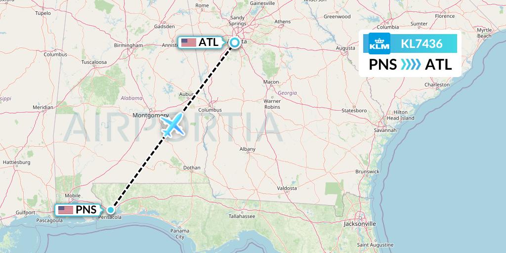 KL7436 KLM Flight Map: Pensacola to Atlanta