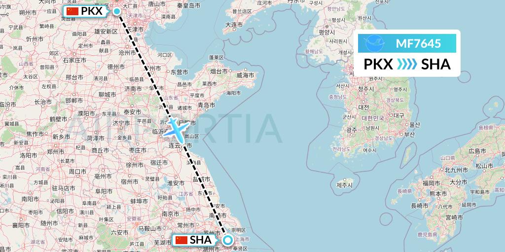 MF7645 Xiamen Airlines Flight Map: Beijing to Shanghai