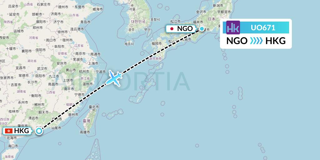 UO671 Hong Kong Express Flight Map: Nagoya to Hong Kong