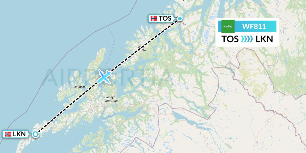 WF811 Wideroe Flight Map: Tromso to Leknes