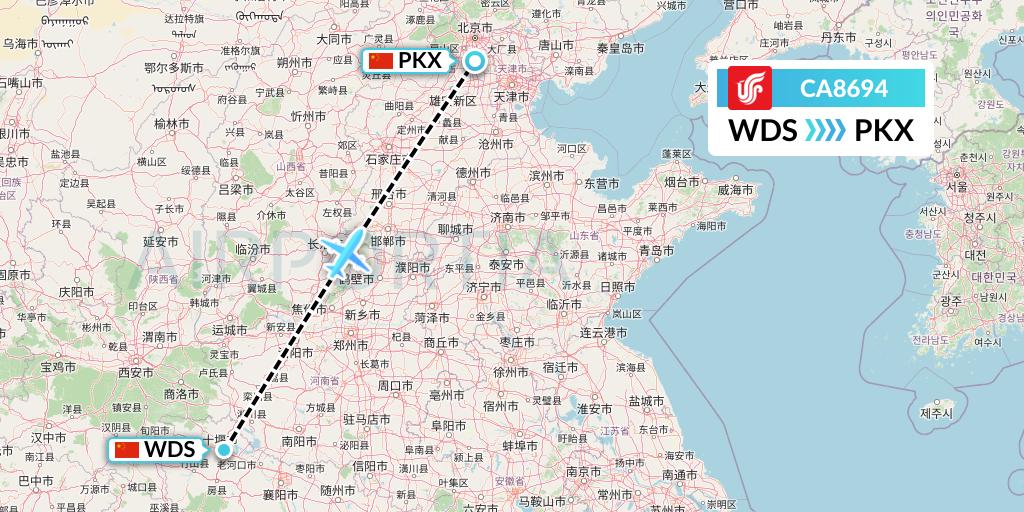 CA8694 Air China Flight Map: Shiyan to Beijing