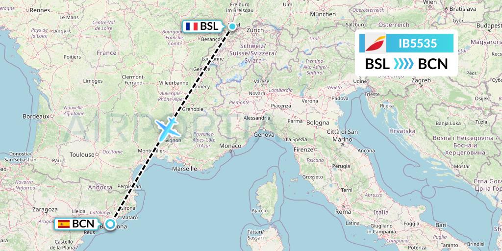 IB5535 Iberia Flight Map: Basel to Barcelona