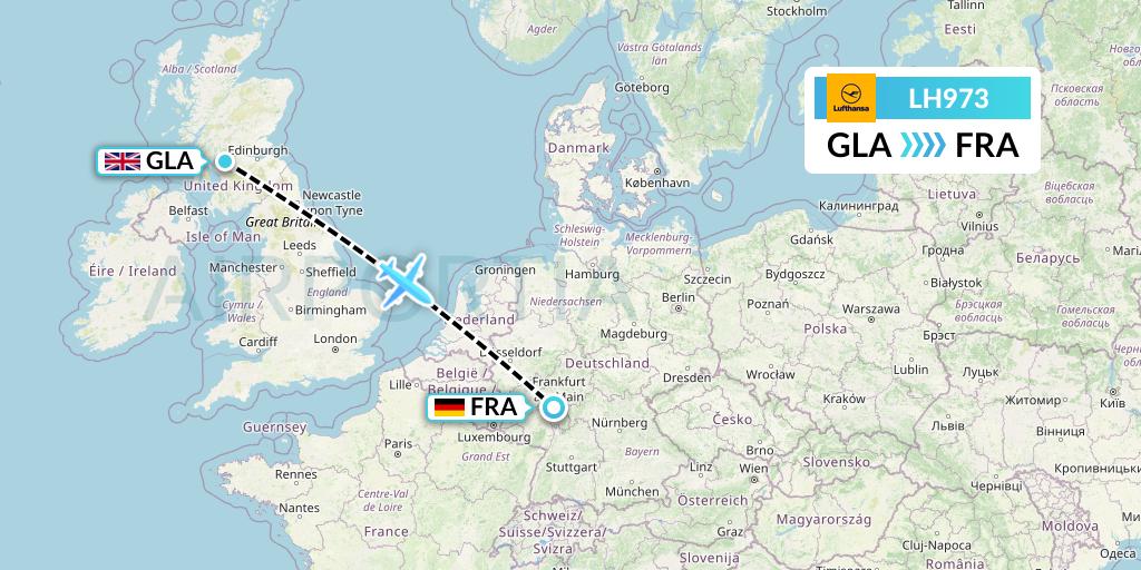 LH973 Lufthansa Flight Map: Glasgow to Frankfurt