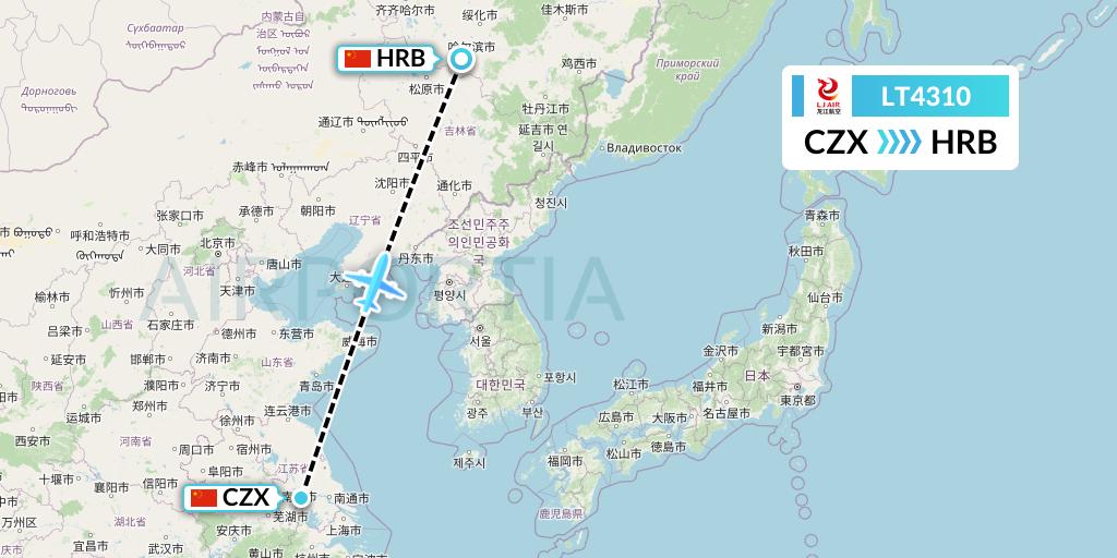 LT4310 LongJiang Airlines Flight Map: Changzhou to Harbin