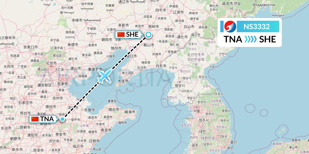 NS3332 Hebei Airlines Flight Map: Jinan to Shenyang