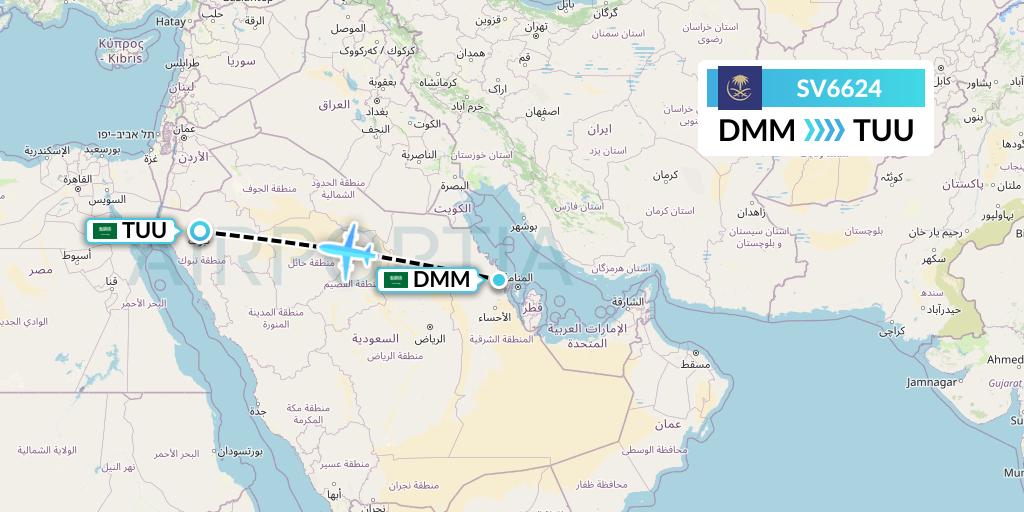 SV6624 Saudi Arabian Airlines Flight Map: Dammam to Tabuk