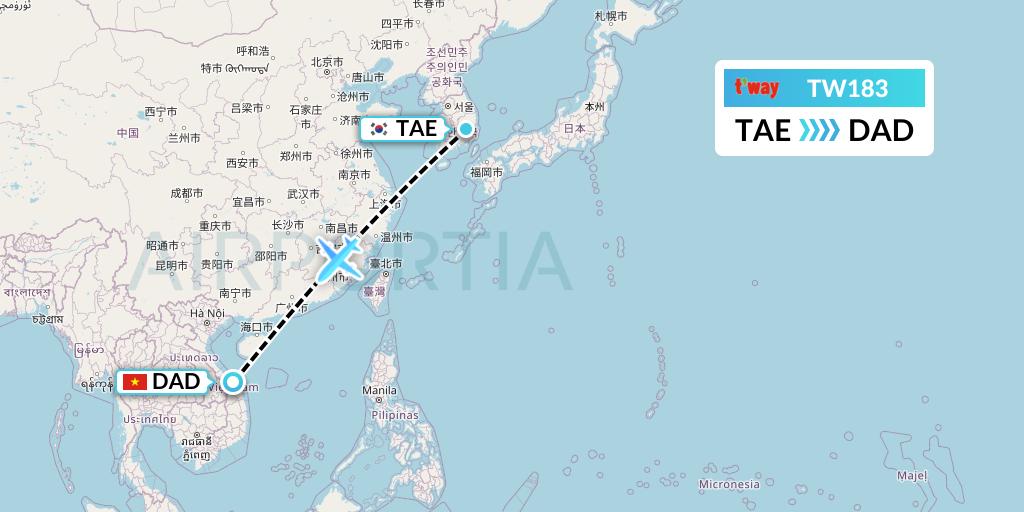 TW183 T'way Air Flight Map: Daegu to Da Nang