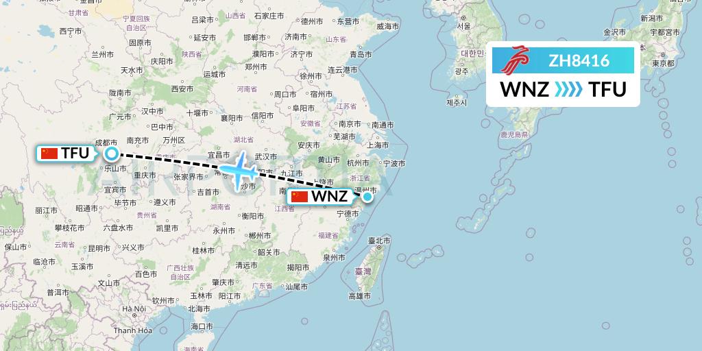 ZH8416 Shenzhen Airlines Flight Map: Wenzhou to Chengdu