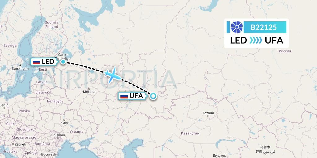 B22125 Belavia Flight Map: St. Petersburg to Ufa