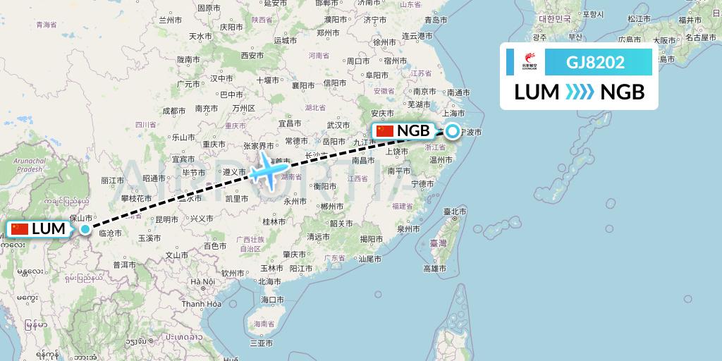 GJ8202 Loong Airlines Flight Map: Mangshi to Ningbo