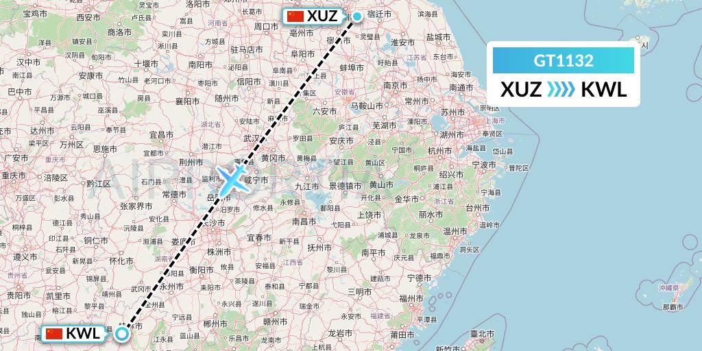 GT1132 Air Guilin Flight Map: Xuzhou to Guilin