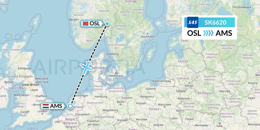 SK6620 SAS Flight Map: Oslo to Amsterdam