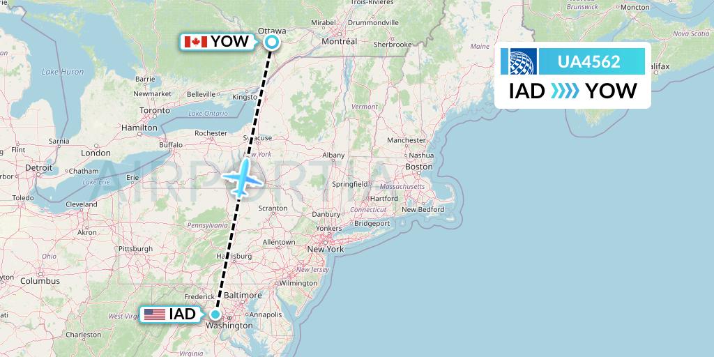 UA4562 United Airlines Flight Map: Washington to Ottawa