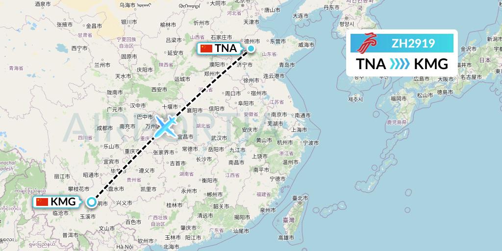 ZH2919 Shenzhen Airlines Flight Map: Jinan to Kunming