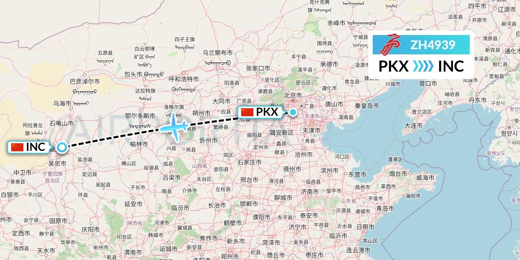 ZH4939 Shenzhen Airlines Flight Map: Beijing to Yinchuan