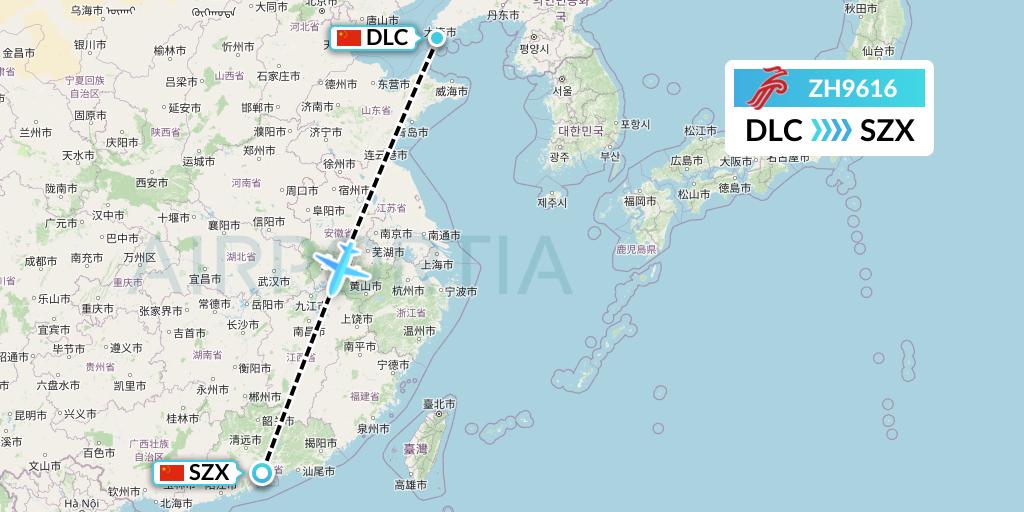 ZH9616 Shenzhen Airlines Flight Map: Dalian to Shenzhen