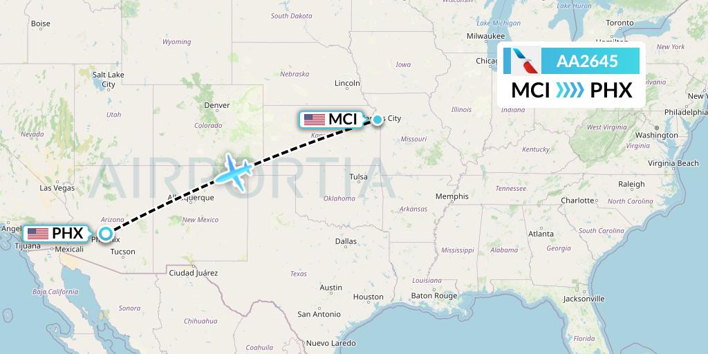 AA2645 American Airlines Flight Map: Kansas City to Phoenix
