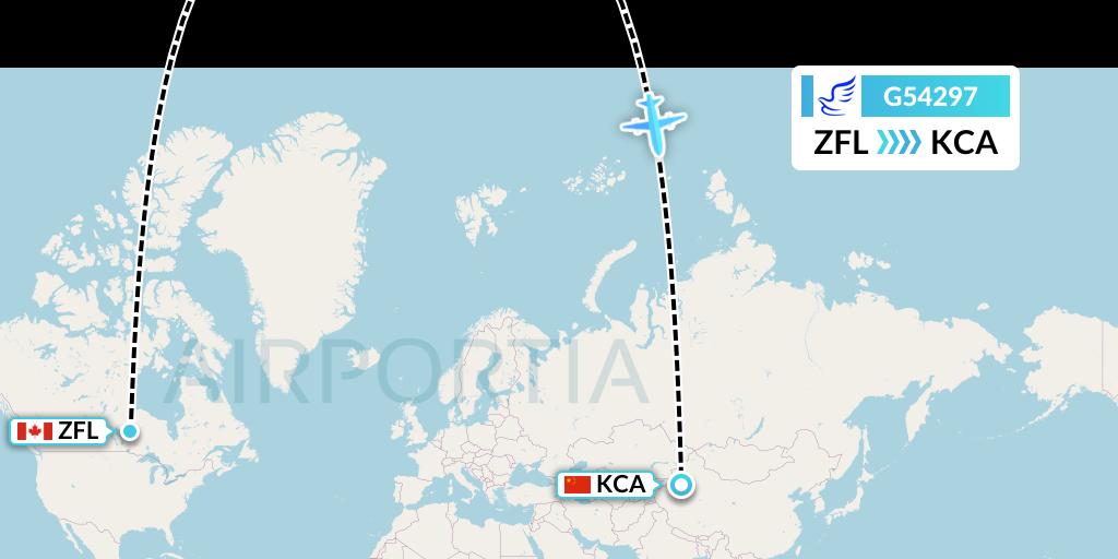 G54297 China Express Airlines Flight Map: South Trout Lake to Kuqa