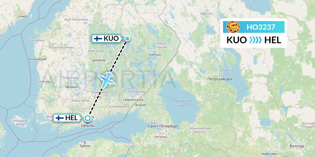 HO3237 Juneyao Airlines Flight Map: Kuopio to Helsinki