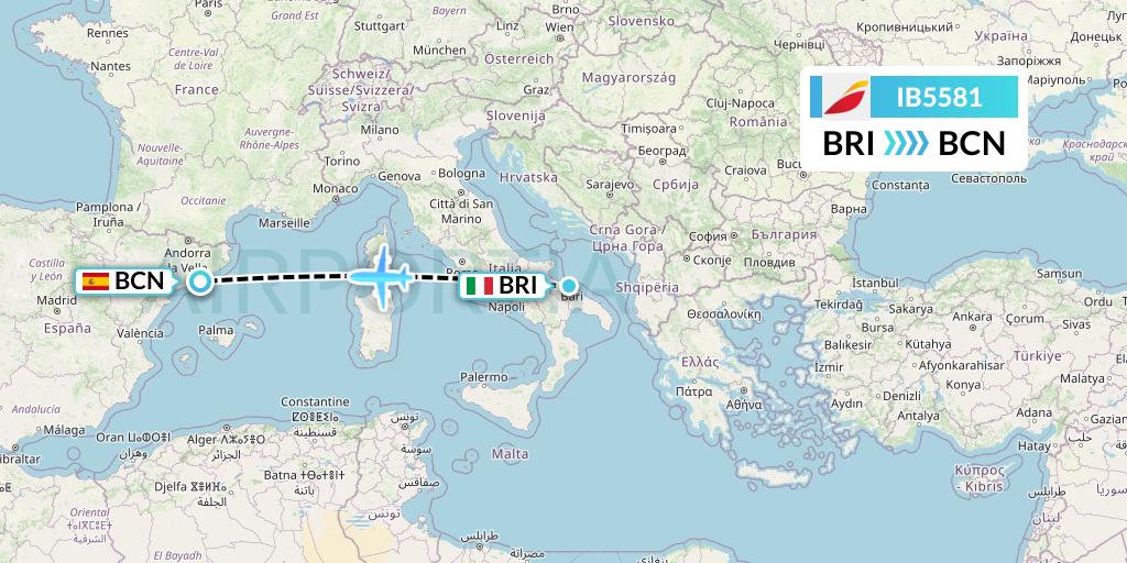 IB5581 Iberia Flight Map: Bari to Barcelona