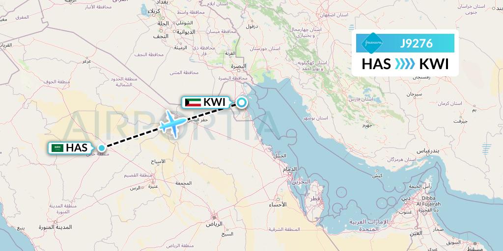 J9276 Jazeera Airways Flight Map: Ha'il to Kuwait City