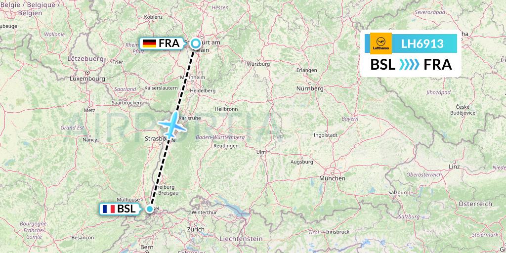 LH6913 Lufthansa Flight Map: Basel to Frankfurt