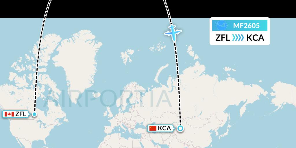MF2605 Xiamen Airlines Flight Map: South Trout Lake to Kuqa