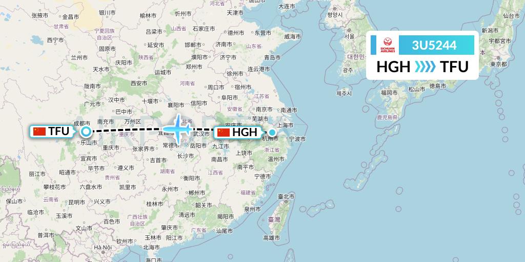 3U5244 Sichuan Airlines Flight Map: Hangzhou to Chengdu