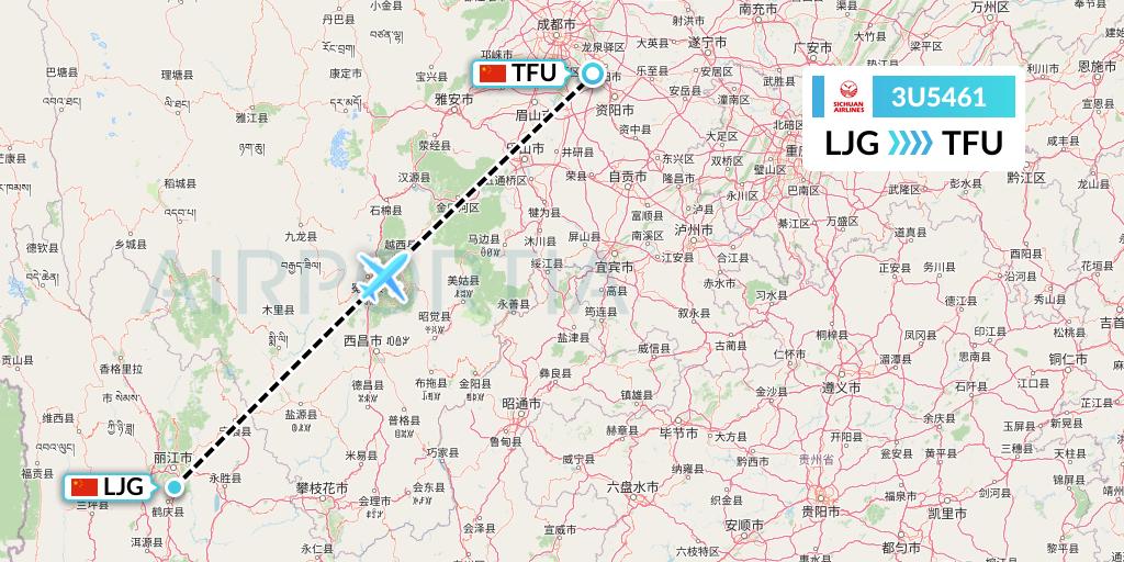 3U5461 Sichuan Airlines Flight Map: Lijiang to Chengdu