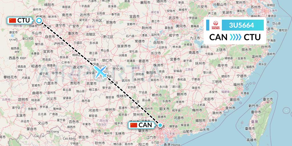 3U5664 Sichuan Airlines Flight Map: Guangzhou to Chengdu