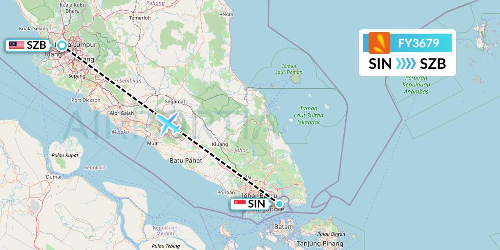 FY3679 Firefly Flight Map: Singapore to Kuala Lumpur