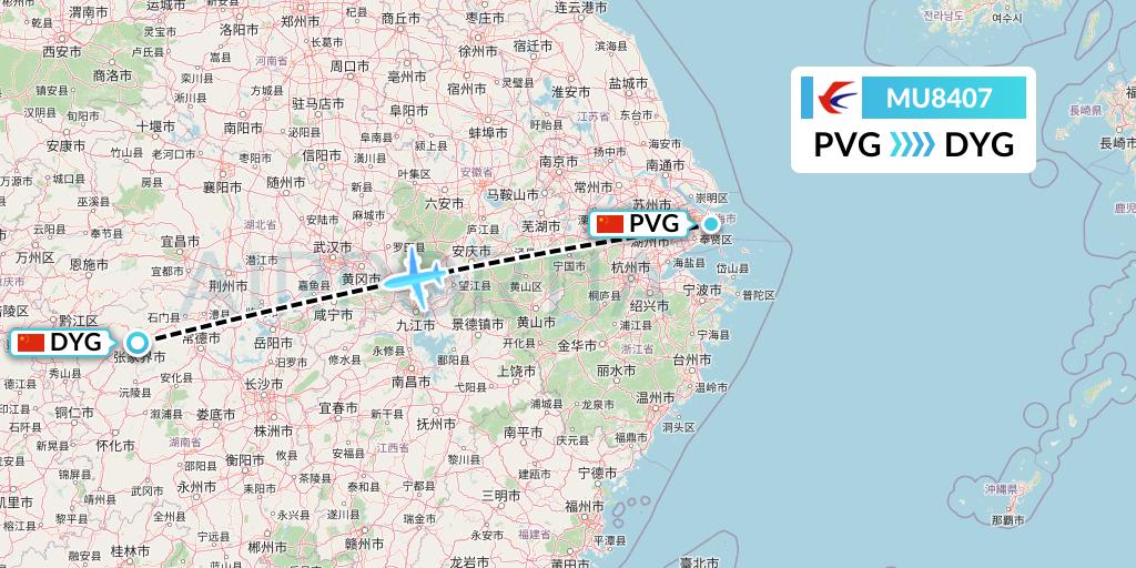 MU8407 China Eastern Airlines Flight Map: Shanghai to Dayong
