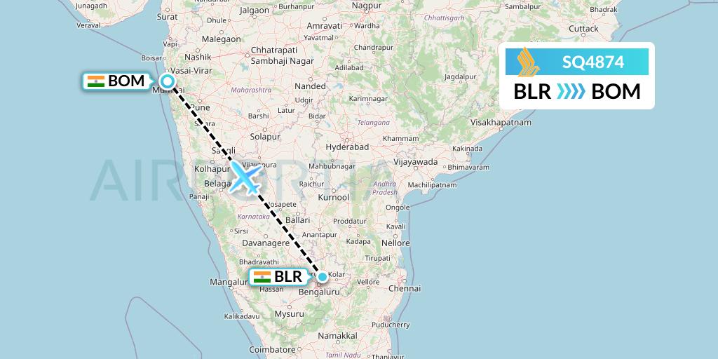 SQ4874 Singapore Airlines Flight Map: Bangalore to Mumbai