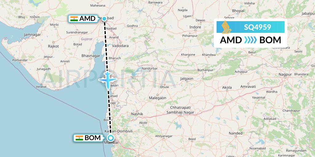 SQ4959 Singapore Airlines Flight Map: Ahmedabad to Mumbai