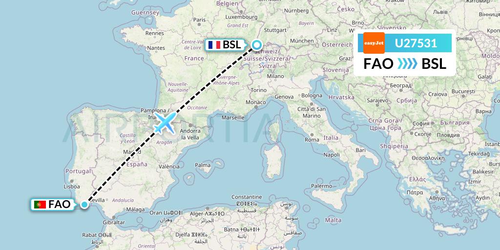U27531 EasyJet Flight Map: Faro to Basel