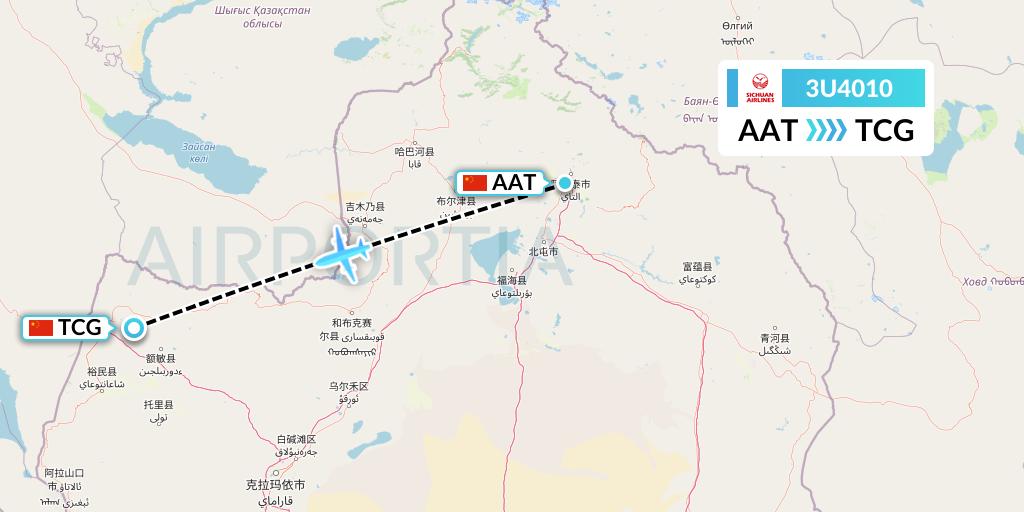 3U4010 Sichuan Airlines Flight Map: Altay to Tacheng