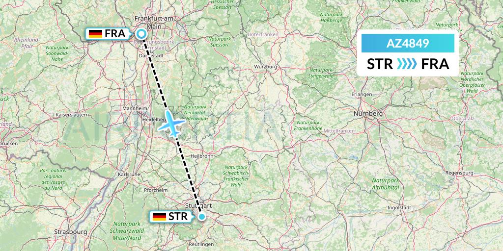 AZ4849 ITA Airways Flight Map: Stuttgart to Frankfurt